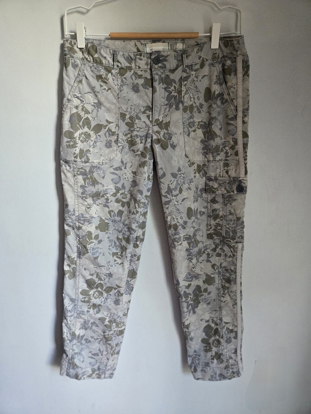 HEI HEI Floral Cargo Pants in Light Gray and Olive
